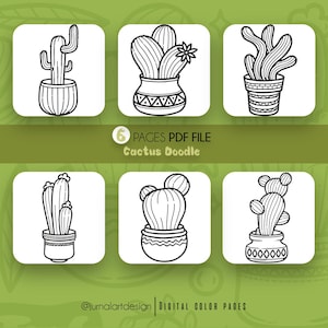 Cactus Coloring Page | 6-Page Cute PDF Coloring Book | Digital Download for Kids & Adults