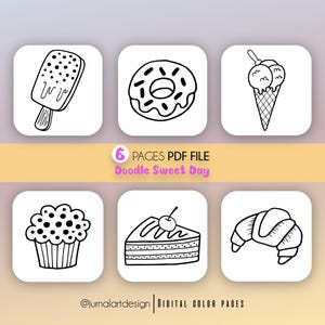 Doodle Sweet Day Coloring Pages | 6-Page Cute PDF Coloring Book | Digital Download for Kids & Adults