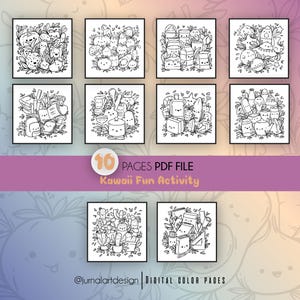 Kawaii Fun Activity Coloring Pages | 10-Page Cute PDF Coloring Book | Digital Download for Kids & Adults, Hand Drawn Coloring Pages