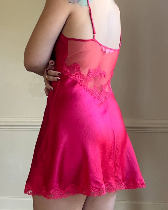 Victoria’s Secret tulip red silk slip with floral… - image 2