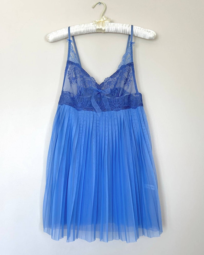 Soft Fairycore Royal Blue Babydoll Slip Featuring Pleated Chiffon Skirt Etsy