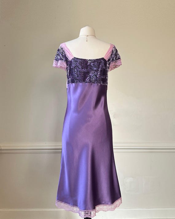 Vintage Purple Satin Lace Slip Dress - Size M