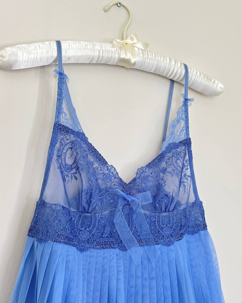 Soft Fairycore Royal Blue Babydoll Slip Featuring Pleated Chiffon Skirt