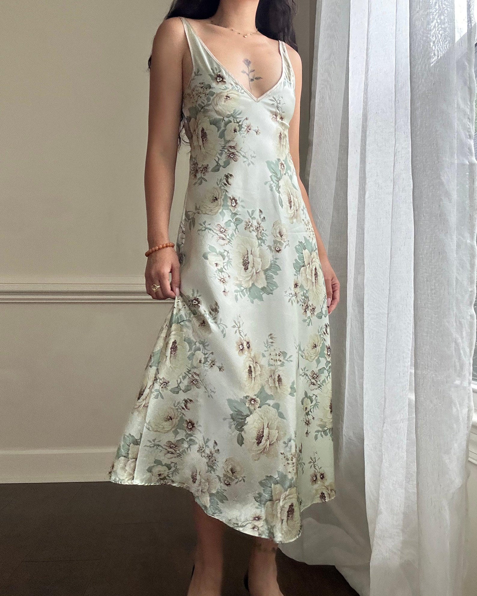 Vintage 50s pastel green maxi slip (M)I