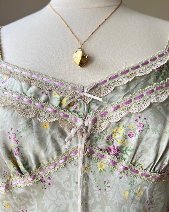 Sage green Victorian inspired midi dress featuring vi… Gem