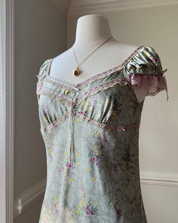 Sage green Victorian inspired midi dress featuring vi… Gem