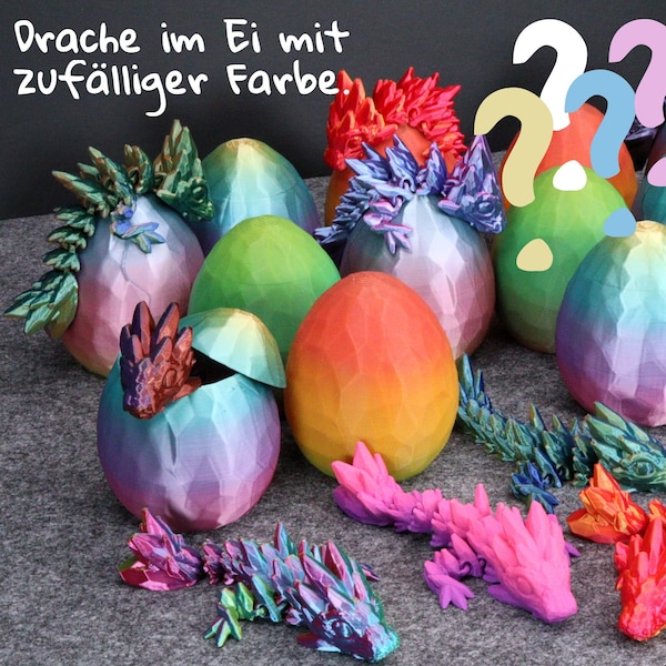 Mini Ei mit Gemstone Dragon - zufällige Farbe - Spiel, Spaß und Spannung garantiert - 3D Druck -