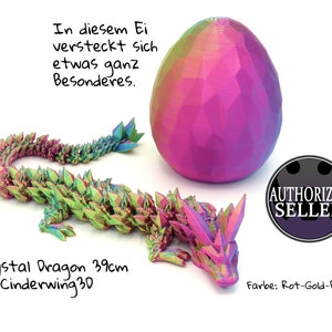 Crystal Dragon in egg or individually - movable, articulated crystal dragon 3D print - Cinderwing3D - color: red-gold-blue