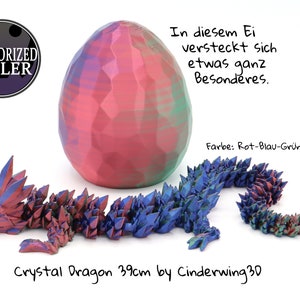 Crystal Dragon im Ei oder Einzeln - beweglicher gelenkiger Kristalldrachen 3D Druck - Cinderwing3D - Farbe: Rot-Blau-Grün