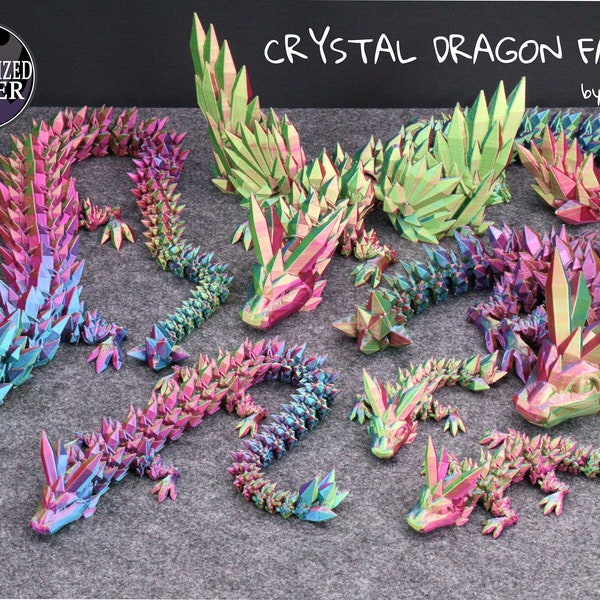 Crystal Dragon Family - beweglicher gelenkiger Kristalldrachen 3D Druck - Cinderwing3D - Farbe: Rot-Gold-Blau