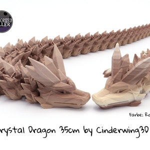 Crystal Dragon 35cm - Farbe Rock - beweglicher gelenkiger Kristalldrachen 3D Druck - by Cinderwing3D -