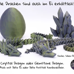 Crystal Dragon im Ei oder Einzeln - beweglicher gelenkiger Kristalldrachen 3D Druck - Cinderwing3D - Farbe: Silber-Bronze