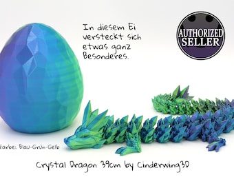 Drago di cristallo in uovo o singolarmente - stampa 3D drago di cristallo mobile e articolato - Cinderwing3D - colore: blu-verde-giallo