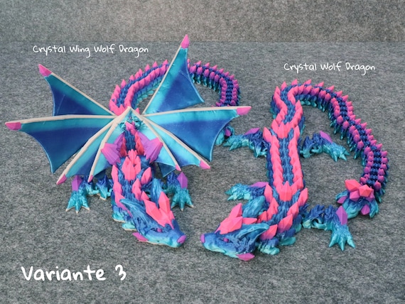 Crystal Wolf Dragon 51 Cm With and Without Wings - Movable