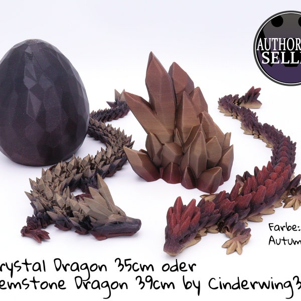 Crystal or Gemstone Dragon in egg or individually - movable articulated crystal dragon 3D print - Cinderwing3D - Autumn Sky