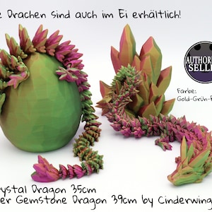 Crystal Dragon en oeuf ou individuellement - dragon de cristal articulé mobile impression 3D - Cinderwing3D - couleur : or-vert-or rose