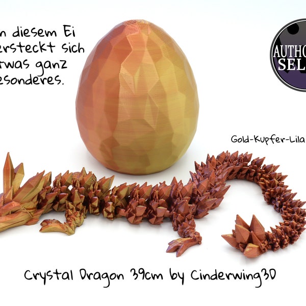 Crystal Dragon in egg or individually - movable, articulated crystal dragon 3D print - Cinderwing3D - color: gold-copper-purple