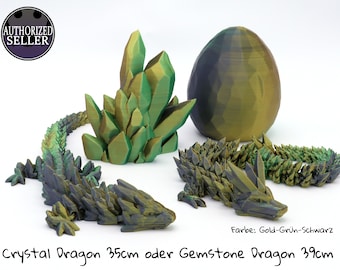 Drago di cristallo in uovo o singolarmente - Stampa 3D di drago di cristallo articolato mobile - Cinderwing3D - Colore: verde-viola-rame - Italia