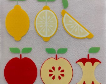 6 iron-on transfers "Lemons & Retro Apple"