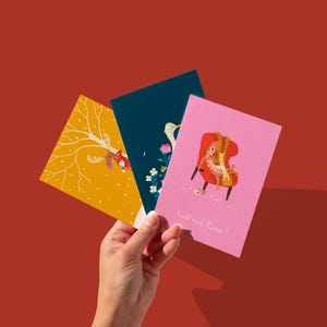 Set di 3 cartoline "Anatre, alci, grandi felini" di Lisa Sanders