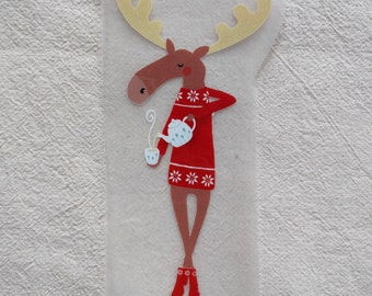 1 iron-on patch "Tea-drinking moose" by Lisa Sanders