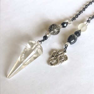 Pendulum for Divination - Clear and Black with Dragon Charm