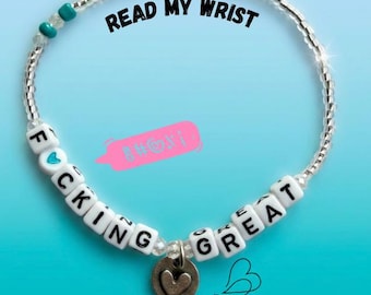 Perlen Armband, Glas Perlen, Herz Anhänger, ungefilterte Botschaft, positive Vibes
