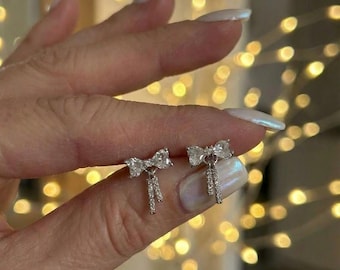 Silber Crystal Bow Tropfen Ohrringe