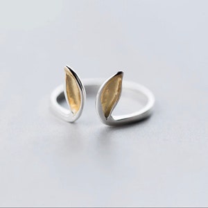 Cute silver Rabbit bunny ears open adjustable ring