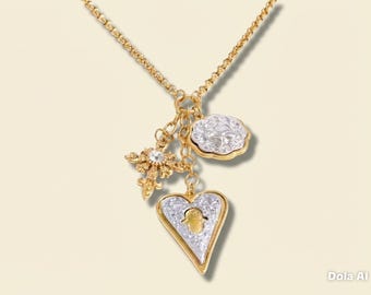 Vergoldete Edelstahl Multi Charm Herz Kreuz Halskette.