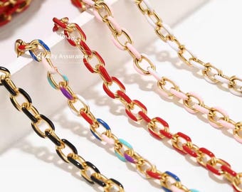 1 M Edelstahl Bunte Emaille Gold 8 mm Diamantschliff Rolo Kabel Gliederkette
