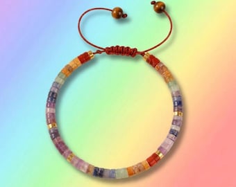 Bunte Chakra Edelstein-Verstellbare Kordel Armband