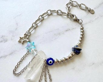Handgemachtes Evil Eye & Crystal Kettenarmband