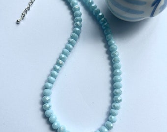 Pale blue turquoise faceted bead choker, shell star choker, beaded choker, bead choker