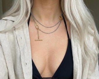 Minimalistische Vergoldete Lariat Stil Stahl Halskette
