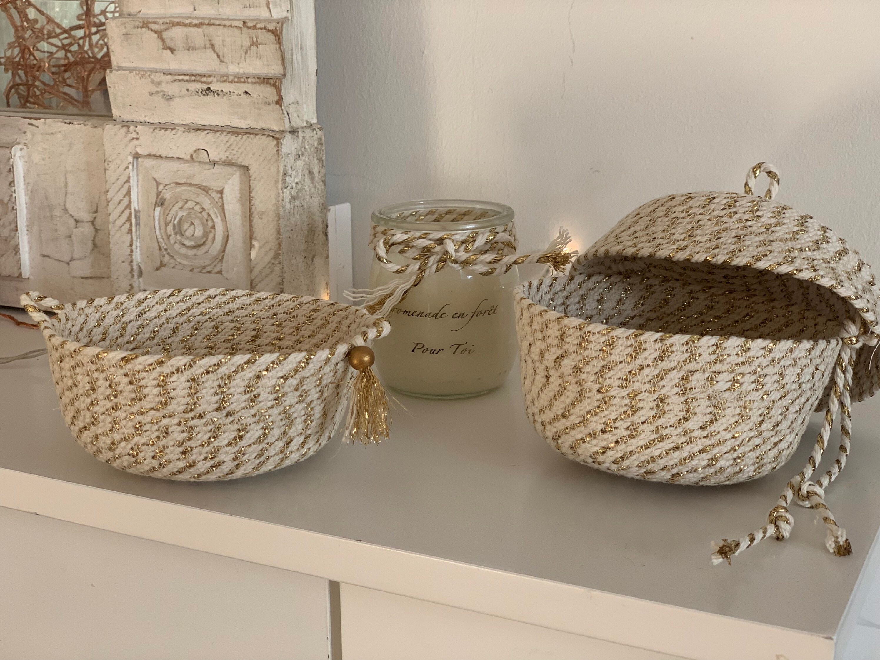 Ensemble Bougie et Paniers de Corde/Coffret Cadeau