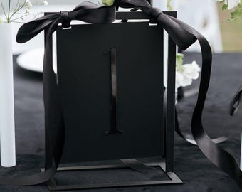 Acrylic Table Numbers Hanging Sign | Romantic Wedding Table Signs with Ribbon