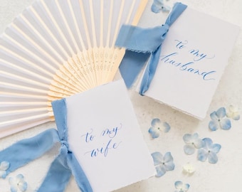 Handmade Deckled Edge Vow Booklets with Chiffon Ribbon