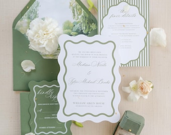 Modern Wedding Invitation Suite Printed | Wavy Edge Invites