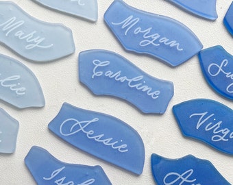 Calligraphy Sea Glass Place Cards, Wedding Place Cards, Place Cards, Unique Place Cards