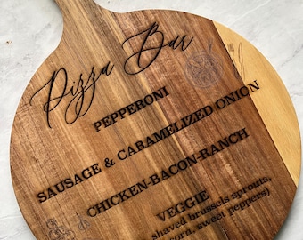 Engraved Wood Pizza Peel Sign: Rustic Wedding Pizza Bar Decor