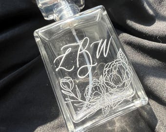 Custom Engraved Perfume Bottle with Florals: Wedding Keepsakes, Bridal Perfumes