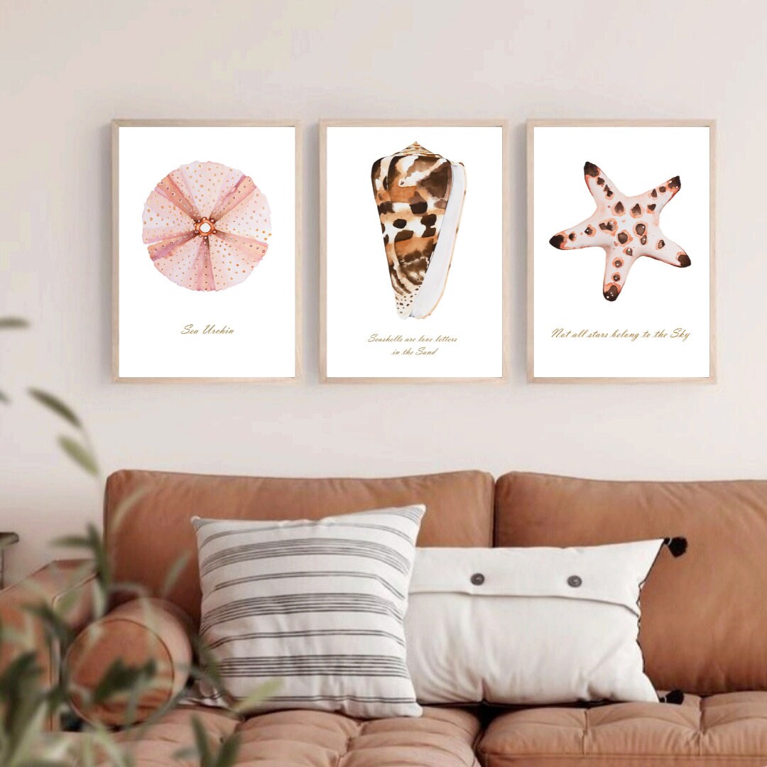 Nautical Wall Decor Coastal Wall Art Set of 3 Prints Seashell Starfish ...