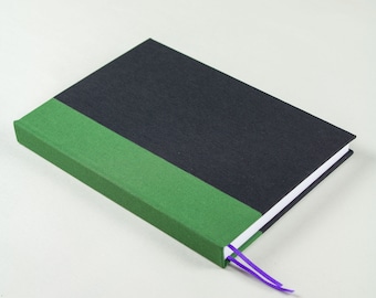 hand-bound lined notebook, black & green