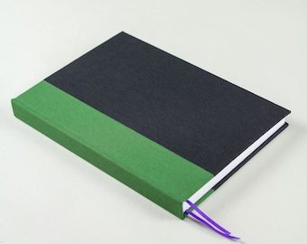 carnet doublé relié à la main, noir et vert