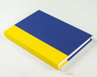 hand-bound lined notebook, navy & yellow