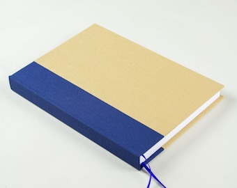 hand-bound lined notebook, tan & navy