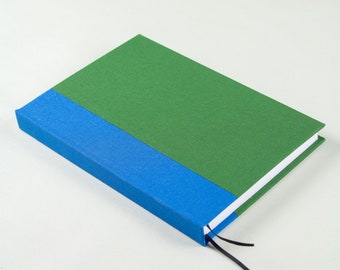 hand-bound lined notebook, green & blue