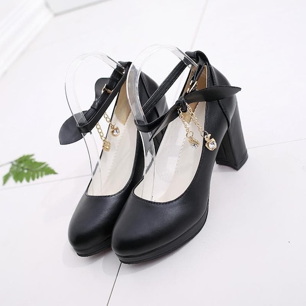 Black sweet bow lolita high heels