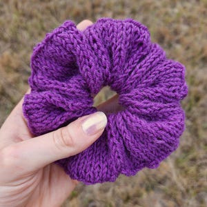 Hand Knit Purple Scrunchie